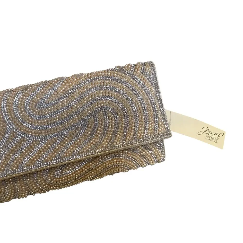 Jewel Badgley Mischka Tina Beaded Swirl Envelope Clutch Bag